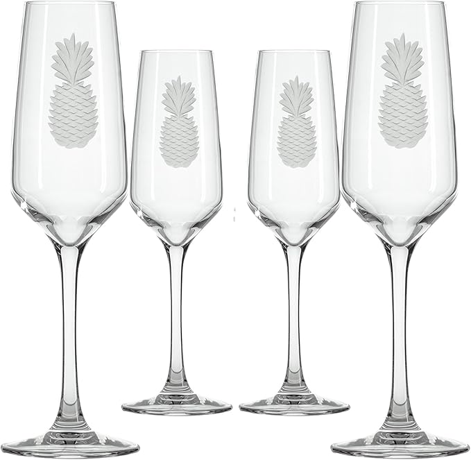 Rolf Glass Fresh Pineapple Champagne Flute | 5.75oz Toasting Glasses | Diamond-Wheel Engraved and Polished | Designed and Engraved in the USA | Lead-Free | Set of 4