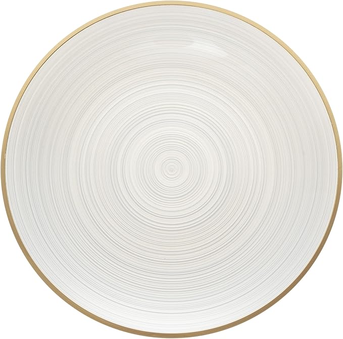 Restaurantware Plastic Plates 20 Pcs 7.25" Gold Rimmed Disposable Plates Heavy-Duty White Translucent Rippled Plastic Dinner Servers for Party, Weddings, Salads, Desserts, and Appetizers