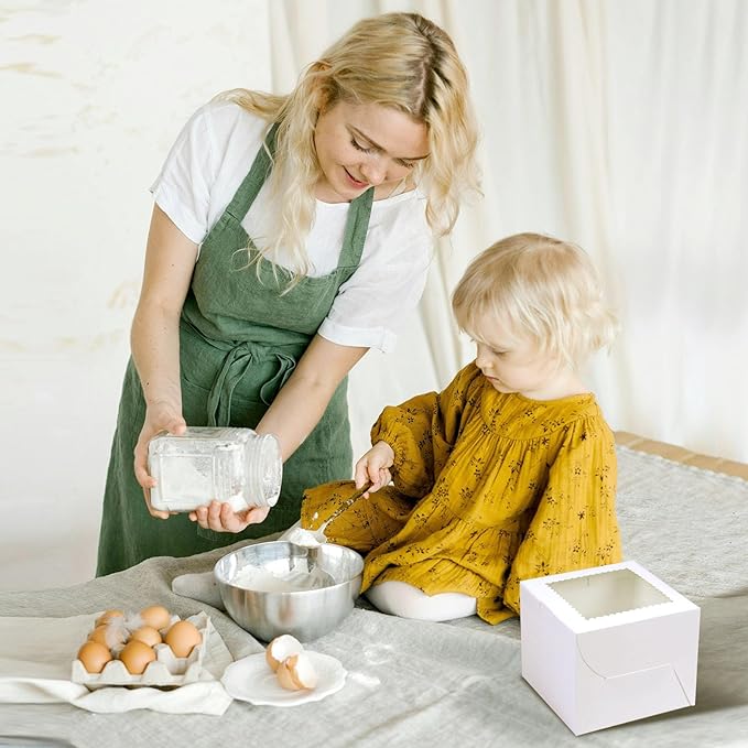 20Pcs Mini Cake Boxes with Window, 6x6x5 Inches White Bakery Boxes, Small 4 Cupcake Boxes, Cake Packaging for Pastries, Cookies, Chocolates, Cupcakes, Birthday Party, Wedding