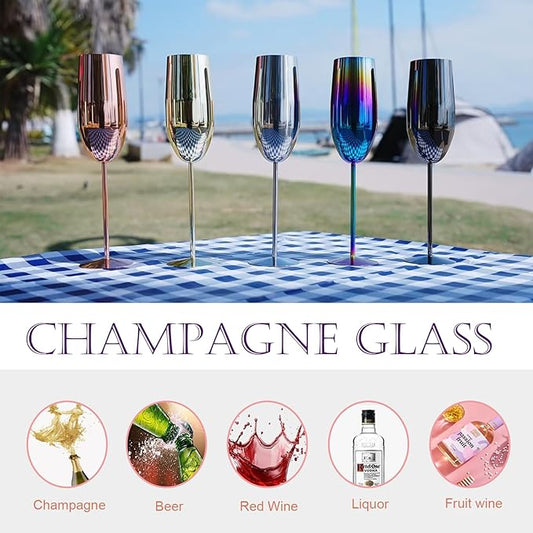 Champagne Glasses Set of 2 Stainless Steel Champagne Flutes Wedding Gifts for Bride 8.5 oz Unbreakable Champagne Glasses for Party Wedding Christmas Anniversary Brithday
