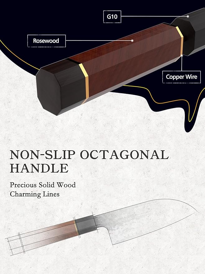 Santoku Knife 5 Inch, Professional Japanese High Carbon Steel Chef's Knife, Ultra Sharp Kitchen Knife with Octagonal Rosewood Handle
