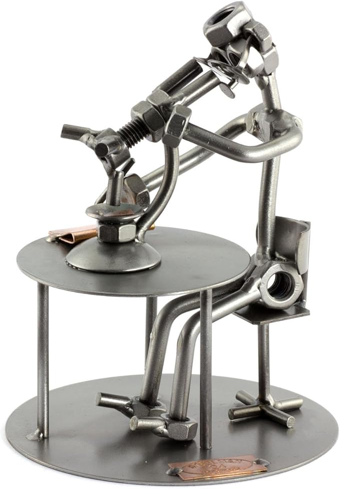 Biologist with Microscope Sculpture Nuts and Bolts Handmade Ornaments Made in Germany Metal Figurine