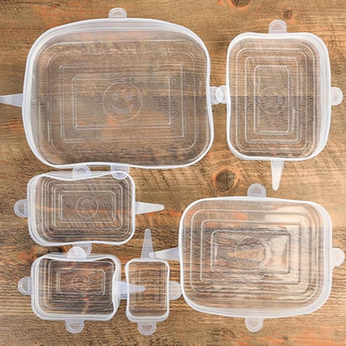 TopHomer 12 Packs Rectangular Silicone Stretch Lids Set of 6 Sizes Reusable Sturdy Container Cover, Keeping Food Fresh, Dishwasher and Freeze