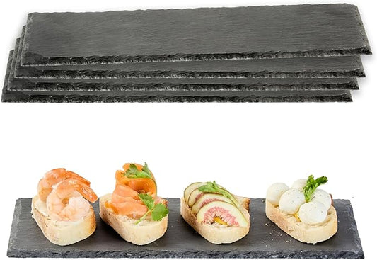 Restaurantware Slate Serving Tray 1 Pack of 11.8" x 4" Foam Feet Charcuterie Stone Plate Rustic Edges Freezable Black Serving Display Cheese Boards for Kitchen, Gourmet, Dining, Parties