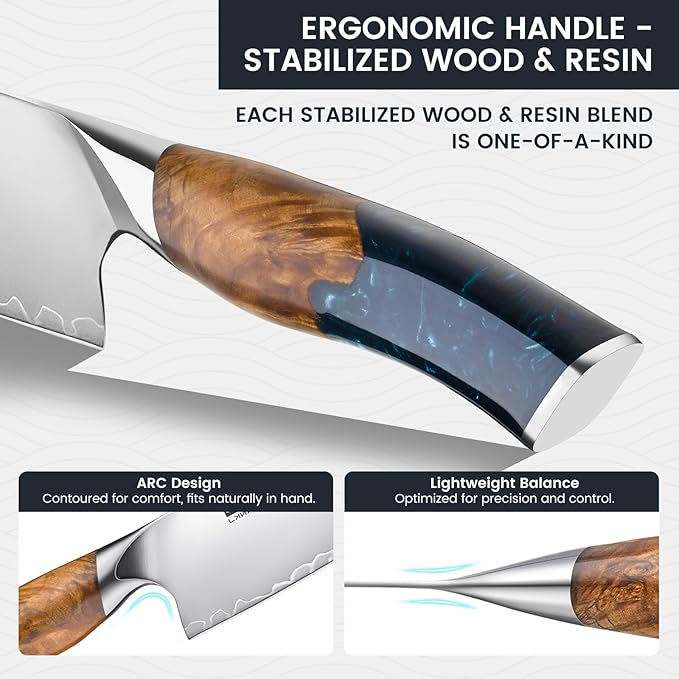 Chef Knife, 8-inch Hand Forged Professional Kitchen Knife with Japanese 10Cr15MoV Stainless Steel Gyuto Knife with Blue Ergonomic Handle, Razor-Sharp Cooking Knife in Gift Box