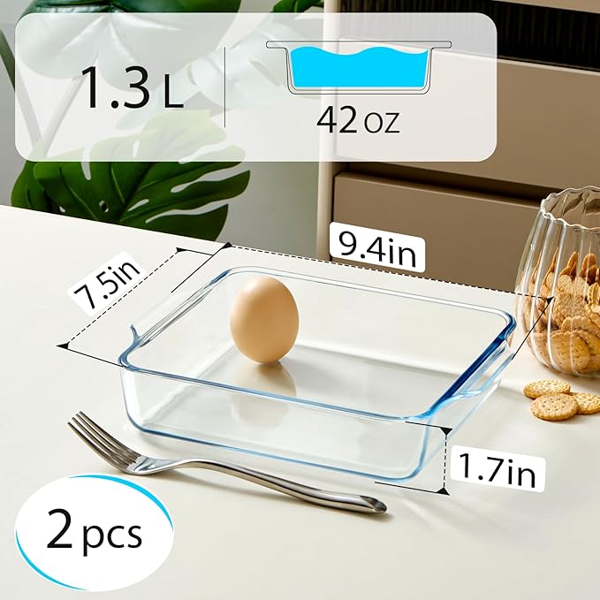 NUTRIUPS 7.5x7.5in Glass Baking Dish for Oven 2-pack, 42oz Square Cake Pans Glass Casserole Dishes for Oven