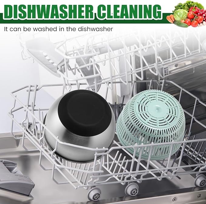 LemonRoad Stainless Steel Salad Spinner Large, Vegetables Fruits Washing Bowl, Fruits Lettuce Dryer with 5 Blade Slicer Egg Yolk Strainer Shredder for Kitchen Efficient Salad Preparation, 5.3 Qt