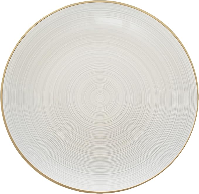 Restaurantware Plastic Plates 20 Pcs 10" Gold Rimmed Disposable Plates Heavy-Duty White Translucent Rippled Plastic Dinner Servers for Party, Weddings, Salads, Desserts, and Appetizers