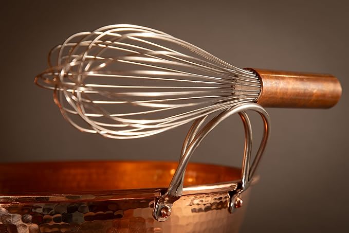 Sertodo Copper Handled Mixing Bowls | 3 Piece Set (8", 10", 12" diameters) | 100% Pure Copper, Heavy Gauge, Hand Hammered | Whip Eggs Whites to Perfection | NOT for Salads