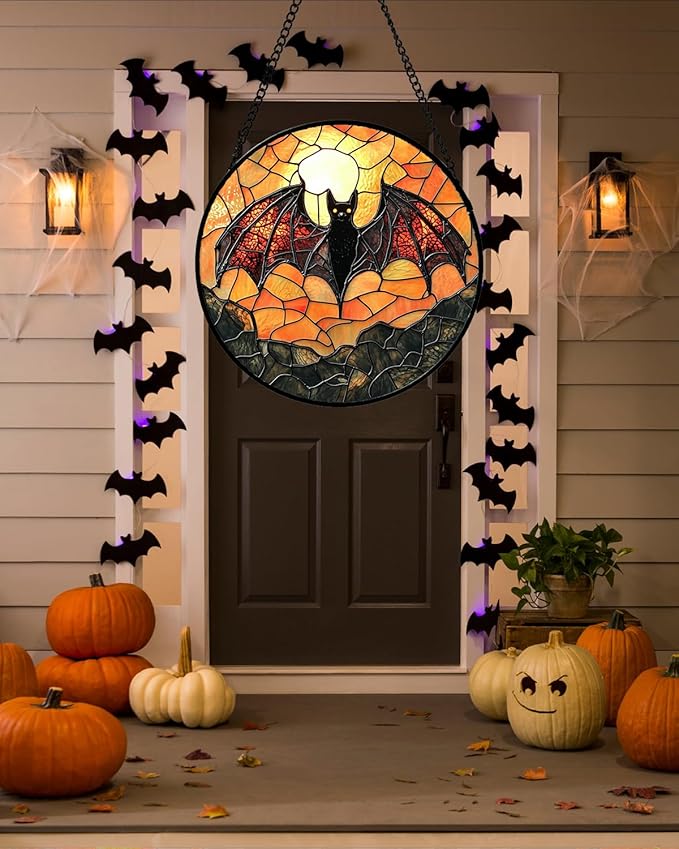 Stained Glass Window Hanging, Black Bat Sun Catcher for Door Home Decor Animal Suncatcher Christmas Mother's Day Birthday Gifts for Women Men Mom and Nana 11.8 in