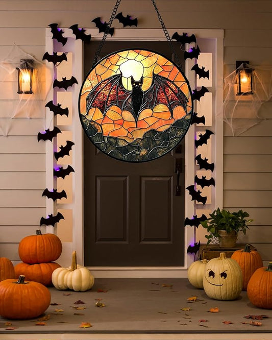 Stained Glass Window Hanging, Black Bat Sun Catcher for Door Home Decor Animal Suncatcher Christmas Mother's Day Birthday Gifts for Women Men Mom and Nana 11.8 in