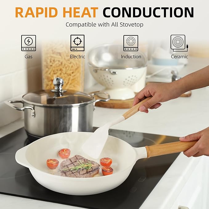 Nonstick Saute Pan Skillet with Lid,10 Inch Deep Frying Pan, Toxin-Free Ceramic Cookware, Healthy Non Toxic Cooking Pan with Helper Handle, Fry Pan Compatible with All Stovetops