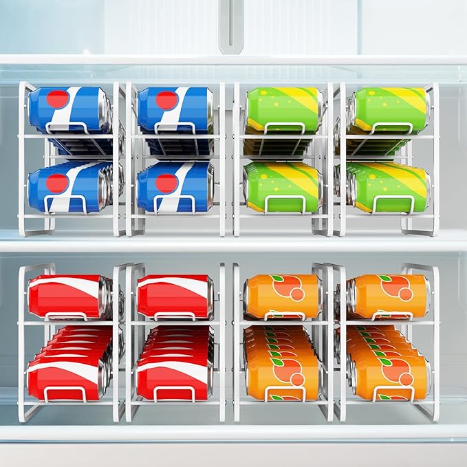 4 Pack Soda Can Organizer Storage Rack for 12oz Standard Soda Can, Stackable Beverage Storage Organizer Holder for Refrigerator, Stacking Drink Organizer Can Dispensers for Pantry, Fridge, Cabinet