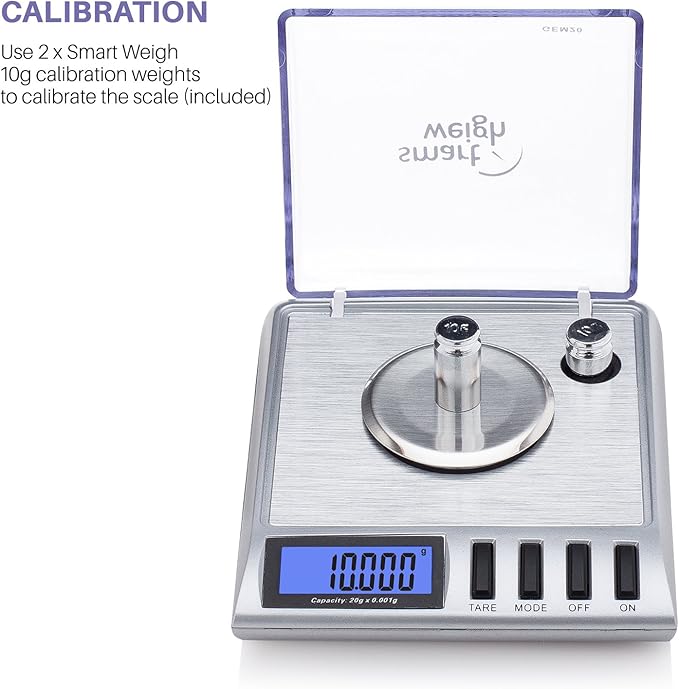 Smart Weigh GEM20-20g x 0.001 Grams, High Precision Digital Milligram Jewelry Scale, Reloading, Jewelry and Gems Scale, Calibration Weights and Tweezers Included