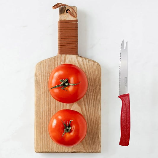 Tomato Knife - MATTSTONE HILL 5 Inch Serrated Kitchen Utility Knife, Serrated Cheese Tools, German X50CrMoV Steel, Red Handle