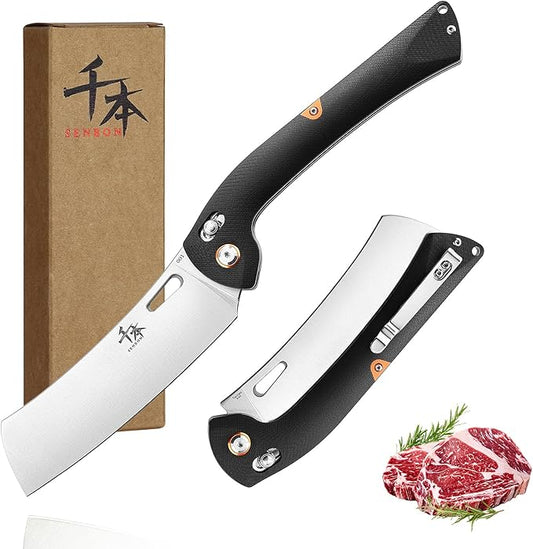 SENBON 440 Stainless Steel Lightweight Ultra Sharp Pocket Folding Chef Knife Peeling Utility Knife Fruit Knife g10 Handle with Back Clip