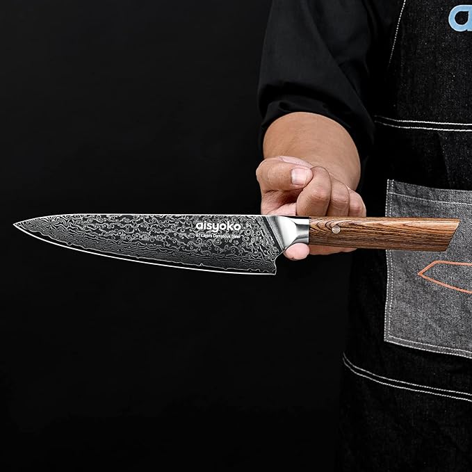 Damascus chef knife 8-inch sharp kitchen knife Japan VG-10 stainless steel ergonomic color wooden handle luxury gift box - with scabbard