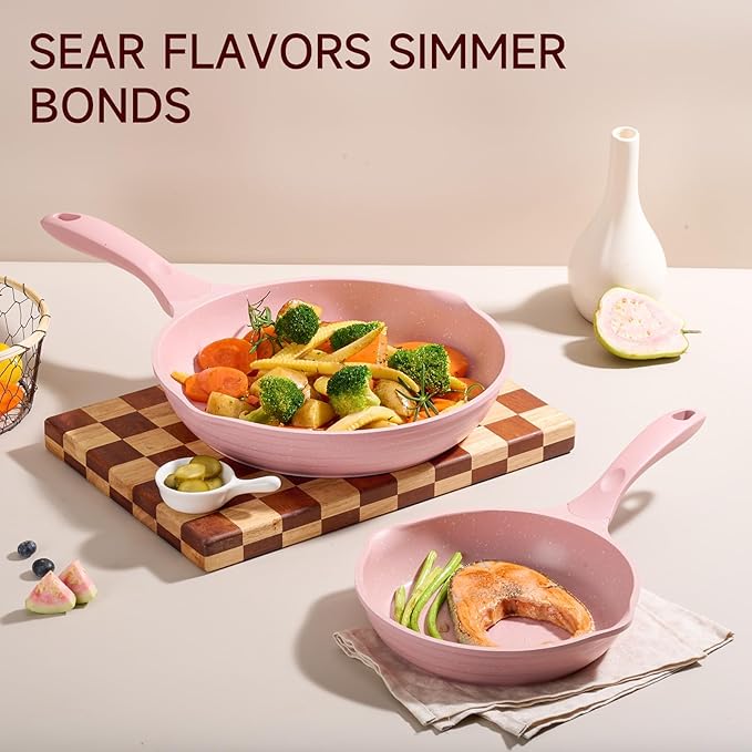 JEETEE Pink Pots and Pans Set Nonstick 23pcs, Healthy Kitchen Cookware Sets, Induction Cooking Set Pink Frying Pans, Saucepans, Sauté & Griddle & Crepe Pan (PFOA Free)