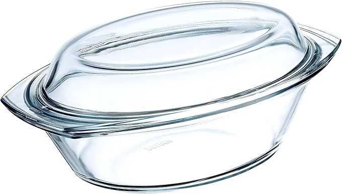 Simax Clear Glass Casserole Dish: Clear Glass Oval Casserole Dish with Lid and Handles Covered Bowl for Cooking, Baking, Serving, etc. Microwave, Dishwasher, and Oven Safe Cookware – 2.5 Quart