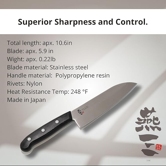 Japanese Chef Knife, 6" Small Santoku by Enzo, Hand Forged, Tsubame Sanjyo Stainless Steel, Light Weight and Versatile, Wear/Corrosion Resistance, 10.6" Total Length