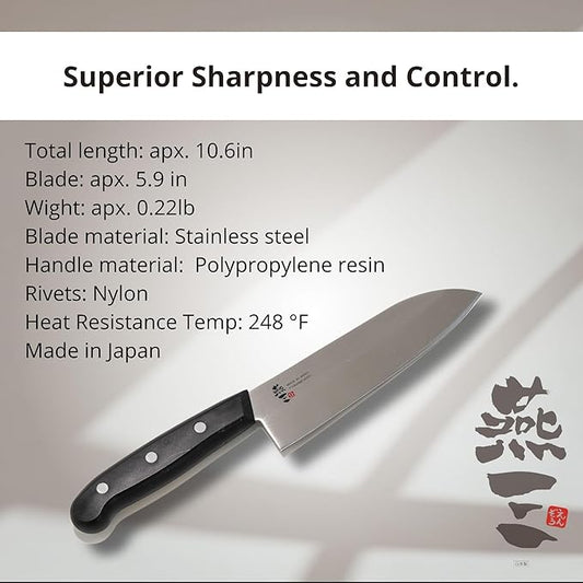 Japanese Chef Knife, 6" Small Santoku by Enzo, Hand Forged, Tsubame Sanjyo Stainless Steel, Light Weight and Versatile, Wear/Corrosion Resistance, 10.6" Total Length