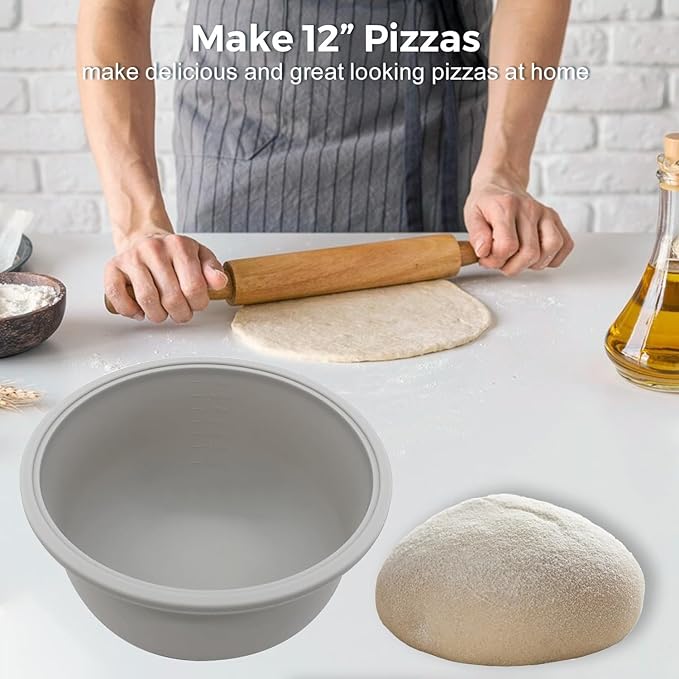 4Pcs Stackable Silicone Pizza Dough Proofing Proving Containers with Lids,Pizza Dough Proofing Box For Home Kitchen | Make 12" Pizzas 700ml(Grey+Blue)