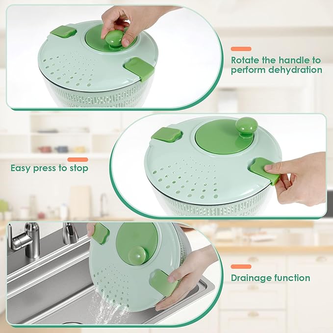 Salad Wash Spinner Bowl, 4000 ml Large Capacity, Vegetable Spinner and Dryer with 3 Blade Lettuce Dehydrator for Herb Berry Lettuce(1,green)