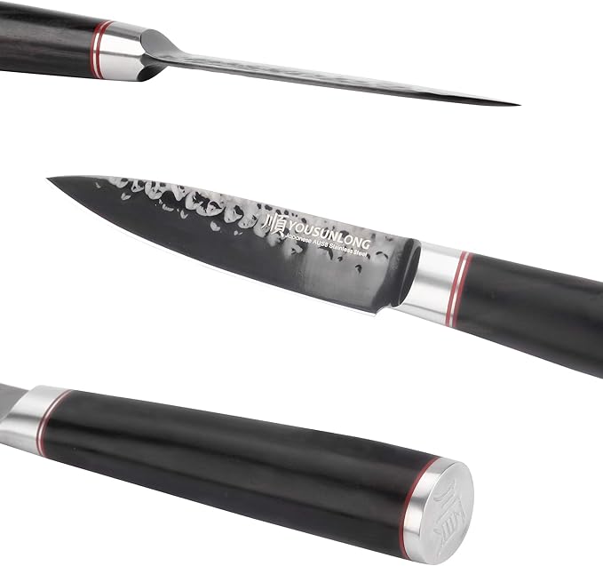 YOUSUNLONG Paring Peeling Knives - 3.5 Inch Japanese AUS8 HRC Steel Fruit & Vegetable Knife - Leadwood Handle