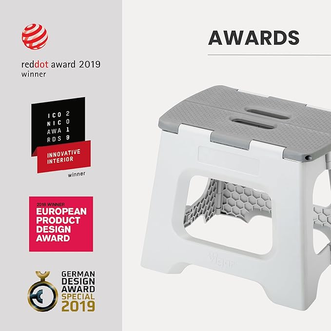 Vigar Compact Step Stool Foldable, 10-1/2-inch Step Stools for Adults up to 330 Pound, Lightweight Stool, Non-Slip Folding Step Stool, Gray