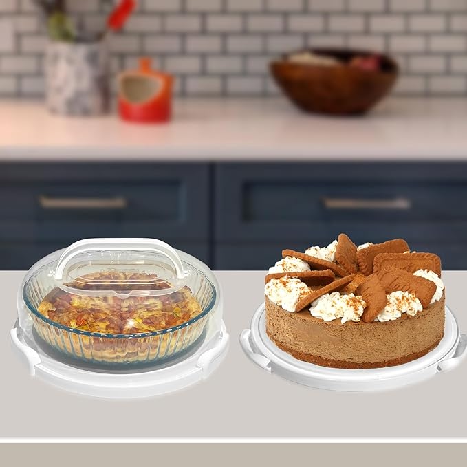 2 Pack Pie Containers with Lids and Handles, Includes Insulated Bags and Non-Slip Heating Pads, BPA Free Pie and Cheesecake Containers, Thanksgiving Gifts