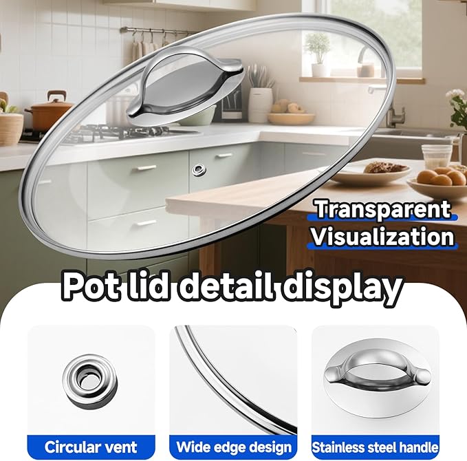 12 Inch Lid Compatible with Hexcla-Tempered Glass,Steam Vented, Dishwasher Safe
