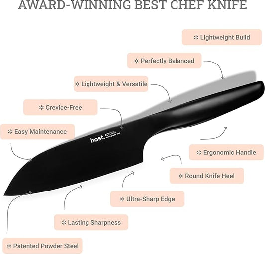 HAST 6-Inch Santoku Knife - Ultra-Sharp Japanese Chef Knife, Advanced Powder Steel, Lightweight, Ergonomic Handle, Sleek Minimalist Design, Red Dot Award Winner (Titanium Black)