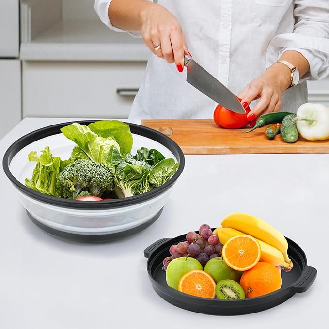 Microwave Food Splatter Cover & Anti-scald Base Mat,Large Plastic & Silicone Vented Avoid Scalding Collapsible Guard Lid, Plate Holder & Kitchen Colander for Meal Prep-10.7 Inch (2pcs-Gray-Black)