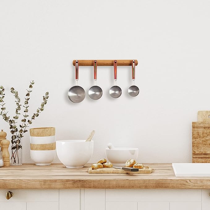 Totally Bamboo Baltique Marrakesh Collection 4-Piece Measuring Cup Set, Stainless Steel Measuring Cups with Wooden Handles for Cooking and Baking