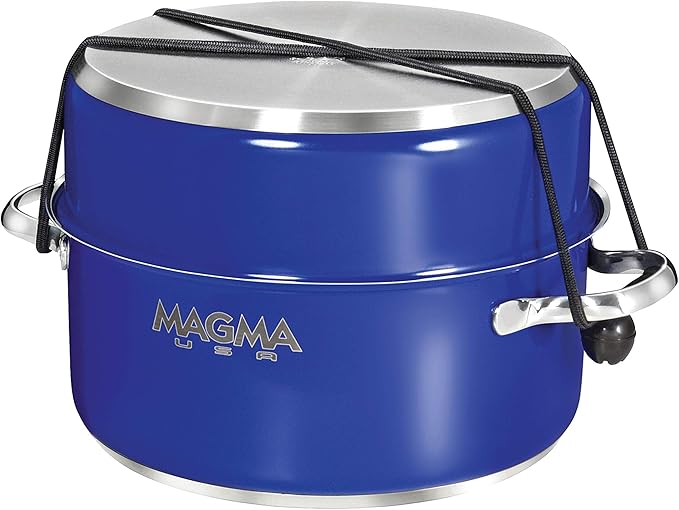 Magma 10 Piece Gourmet Nesting Stainless Steel Cookware Set with Ceramica Non-Stick, Induction Compatible, Oven Safe to 500°F - Suitable for All Stovetops, Removable Handles, Cobalt Blue