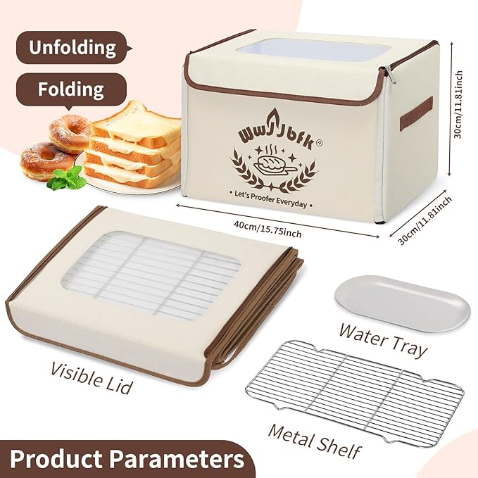 Wwyybfk Bread Proofing Box Foldable Dough Proofer Box with 68-131℉ Temp Control & 99H Timer for Sourdough, Bread Baking, Pizza, Yogurt, Kombucha, Space-Saving & 6-Layer Fabric