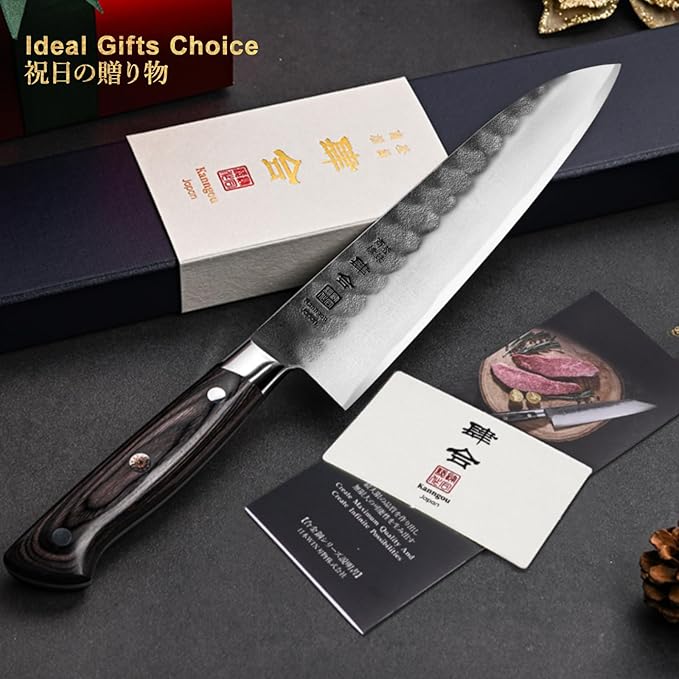 240mm Gyuto Knife, 9.5 Inch Japanese Chef Knife with AUS-8 Alloy Steel, Black Forged Japanese Carving Knives for Meat with Full-Tang Pakkawood Hanle, Premium Box for Husband, Dad