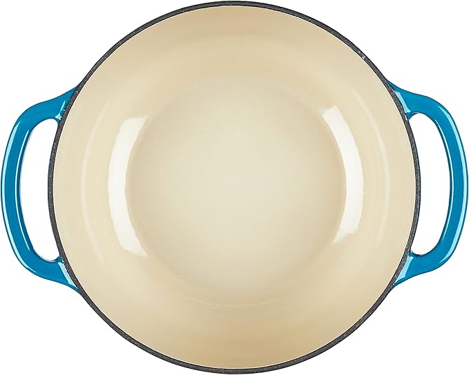 Lodge 4.5 Quart Enameled Cast Iron Dutch Oven with Lid – Dual Handles – Oven Safe up to 500° F or on Stovetop - Use to Marinate, Cook, Bake, Refrigerate and Serve – Cornflower Blue