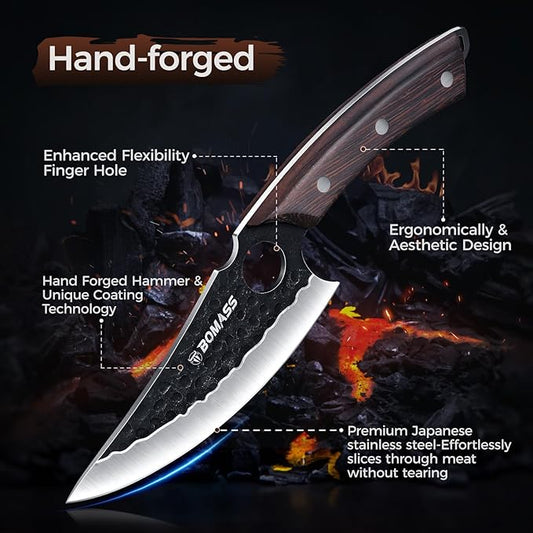 10.9-inch Butcher Knife, Hand Forged Kitchen Knives, High Carbon Japanese Knives & Boning Knife for Meat Cutting