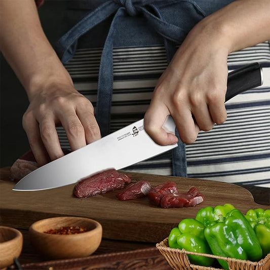 TUO Chef’s Knife - 8 inch Chef Knife Pro Kitchen Knife Ultra Sharp, Premium German High Carbon Stainless Steel, Traditional Full Tang Pakkawood Handle Gift Box, Fiery Phoenix Series - Black