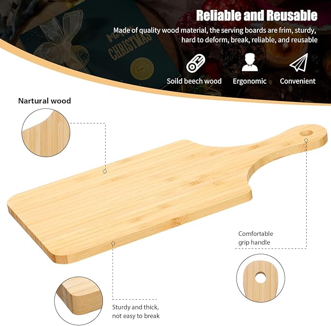 Zubebe 12 Pcs 11'' x 5'' Bulk Cutting Board Bamboo Wood Acacia Wood Walnut Chopping Board with Handle Laser Engraving Kitchen Serving Board Charcuterie Board for Thanksgiving Housewarming Gift