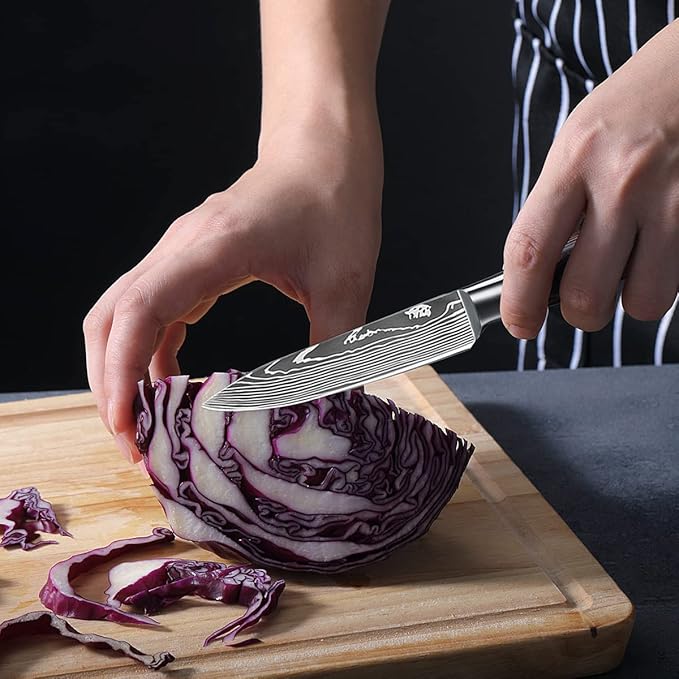Paring Knife Set, 3.5'' Fruit Knife and 5'' Utility Knife, Sharp High Carbon Stainless Steel Small Kitchen Knives, Forged Peeling and Vegetable Cutting Knives with Gift Box