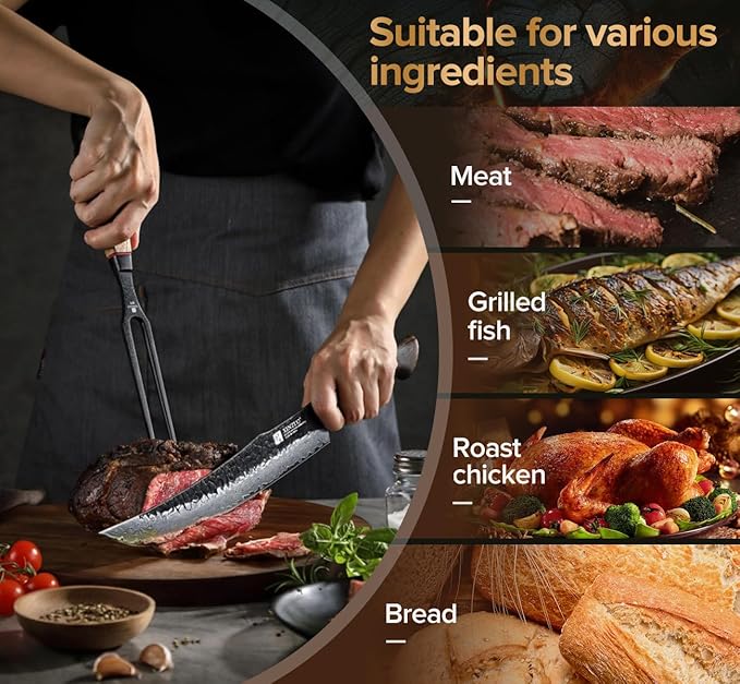 XINZUO 5.9 Inch Meat Carving Fork,High-Strength 430 Stainless Steel,2 Prong Kitchen Forks For Barbecue, Serving, Cooking, Grilling, Roasting,Ergonomic White Oak + Red G10 Gasket Handle