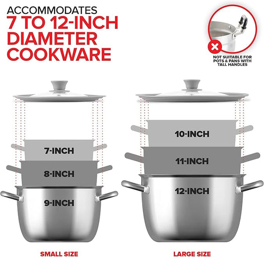 Modern Innovations Universal Lids (Set of 2) Fits 7 to 12-Inch Cookware, Silicone Replacement Pan Lid, Glass Top Covers for Skillets, Pots, Frying Pans, Cast Iron - Grey