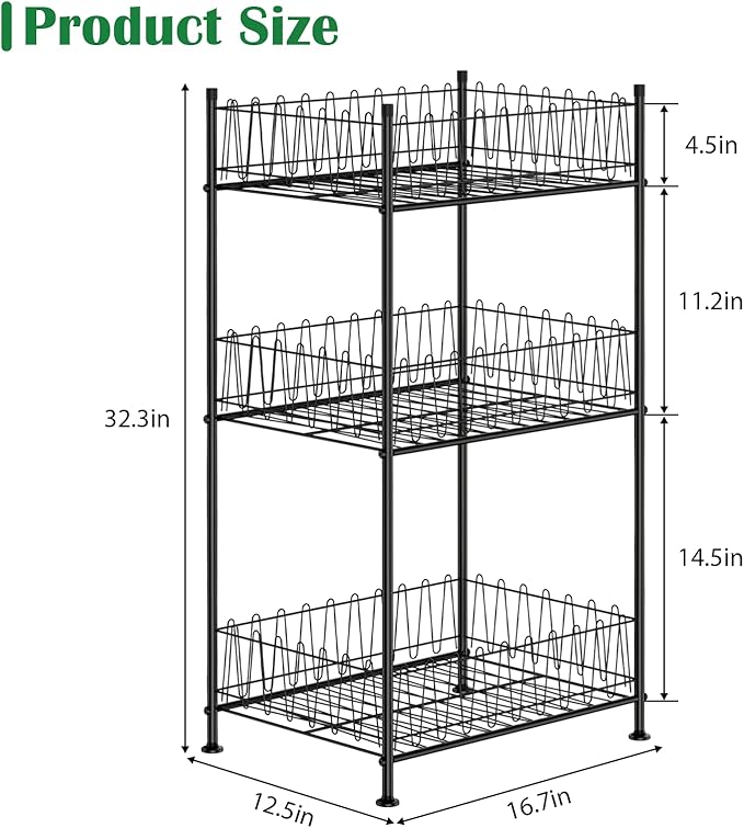 Water Bottle Organizer 3 Tier Water Bottle Holder Storage Rack Metal Drink Beverage Soda Can Organizer Shelf Stand for Floor Pantry Kitchen Classroom Food Storage, Black