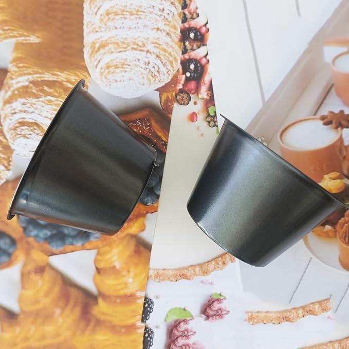 Popover Pans Nonstick 6 Packs, Individual Larger Muffin, Versatile Round Baking Cups for Popover, Muffins, Quiche, Tarts, Cupcakes, Pudding - Carbon Steel, Black