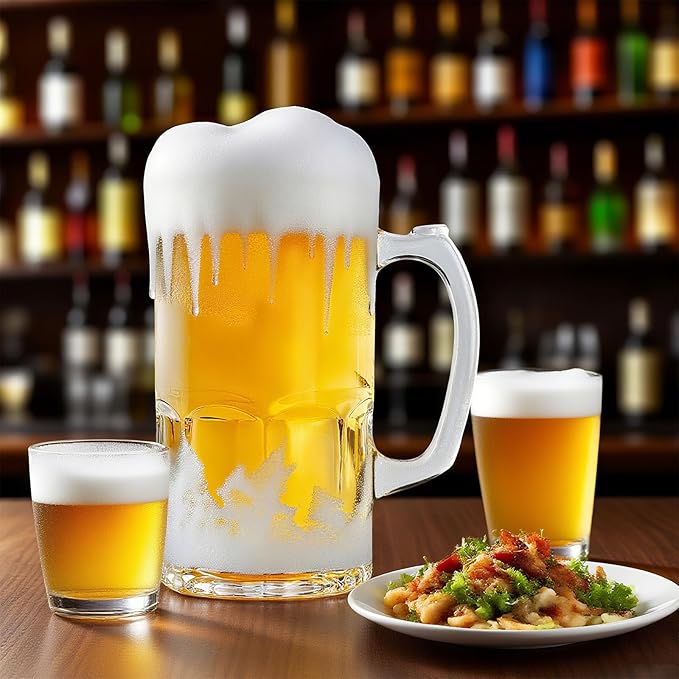 34oz Large Glass Beer Mug Set of 2 with Handle
