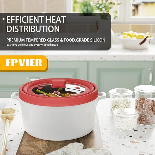 Microwave Splatter Cover, Vented Silicone and Glass Cover Splatter Guard Lid, Food Collapsible Plate Cover Lid with Easy Grip Handle. (Red, 11.8 inch)