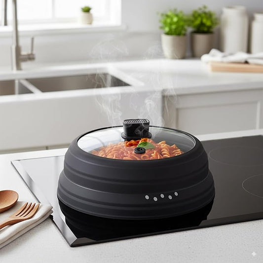 Microwave Splatter Cover Glass Microwave Cover for Food Collapsible Splatter Guard Lid with Silicone Handle for Pot Plate Bowl 9.8 Inch Black