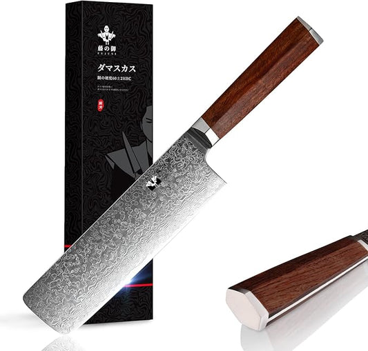 Nakiri Cleaver Knife 7 inch Damascus Steel Chinese Chef Knife VG-10 Steel 67-Layer Damascus Professional Vegetable Cleaver Chopper Full Tang Non-slip Natural Wood handle with Exquisite Box